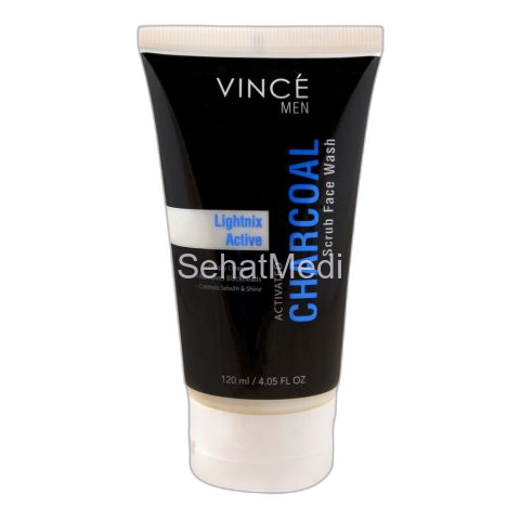 Vince Men Activated Charcoal Lightnix Active Scrub Face Wash, Paraben Free, Removes Blackheads, 120ml