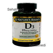 Natures Bounty D3 25Mcg Softgels 1000Iu (1 Bottle = 250 Softgels)