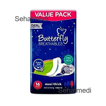 Butterfly Breathables Maxi Thick Fabric Soft Sanitary Pads Extra Long Value Pack 16Pcs