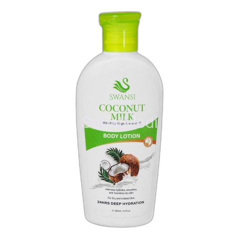 Swansi Extra Virgin Coconut Milk 24 Hours Deep Hydration Body Lotion, For Dry & Irritated Skin, 200ml