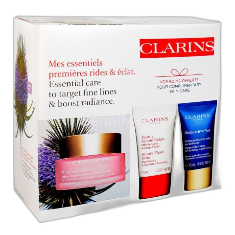 Clarins Paris Essential Care: Beauty Flash Balm 15ml+Multi-Active Day Cream 50ml+Night Cream 15ml, 3-Pack