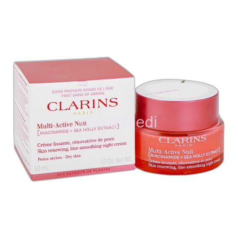 Clarins Paris Multi-Active Face Night Cream with Niacinamide+Sea Holly Extract, For Dry Skin, 50ml