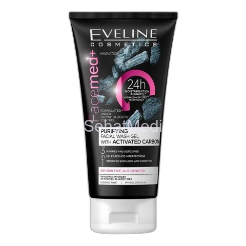 Eveline Facemed+ 3-In-1 Purifying Facial Wash Gel, With Activated Carbon, Alcohol Free, All Skin Types, 150ml