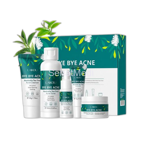 LAIKOU Tea Tree Anti-Acne Skincare Set With Cleanser, Toner, Serum, Cream, Gel, For All Skin Types, LK92993A