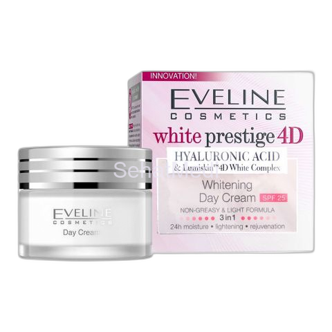 Eveline 3-In-1 White Prestige 4D Whitening Day Cream, SPF 25, Hyaluronic, 50ml