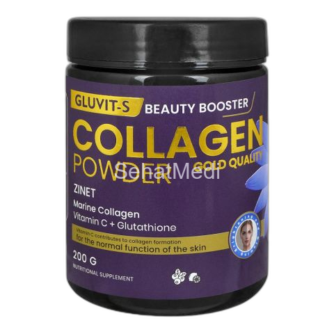 Gluvit's Collagen Powder, Marine Collagen, Vitamin C & Glutathione, Nutritional Supplement, 200g