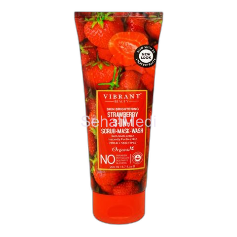 Vibrant Beauty Brightening 3-In-1 Strawberry Scrub, Mask & Wash, For All Skin Types, 200ml