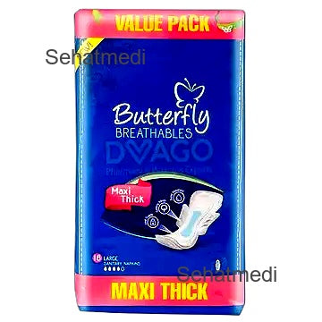 Butterfly Breathables Maxi Thick Fabric Soft Sanitary Pads Long Value Pack 18Pcs