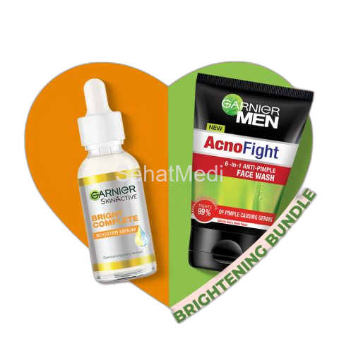 Garnier His & Hers Brightening Bundle - Vitamin C Serum 30ml + Men Acno Fight Facewash 50ml