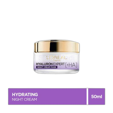 L'Oreal Paris Hyaluron Expert Replumping Moisturizing Care Night Cream Mask With Hyaluronic Acid, 50ML - Hydrating, Glass Skin