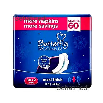 Butterfly Breathables Maxi Thick Sanitary Pads Long Trio Pack 32Pcs