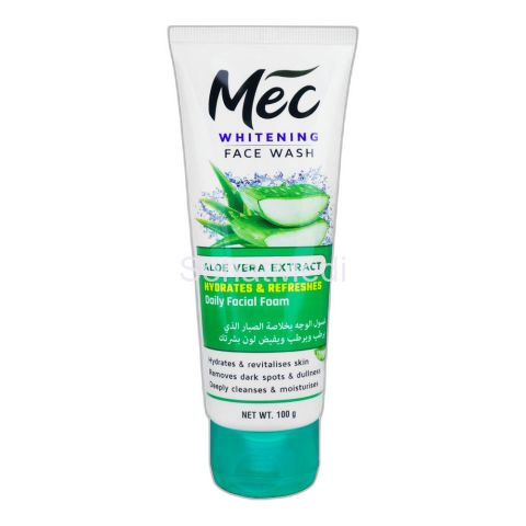 Mec Whitening Face Wash, Hydrates & Refreshes Daily Facial Foam With Aloe Vera Extract, 100g