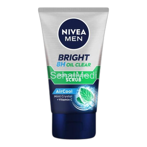 Nivea Men Bright 8 Hours Oil Clear Pore Minimizing Scrub, Air Cool Mint Crystal+ Vitamin C, 100ml