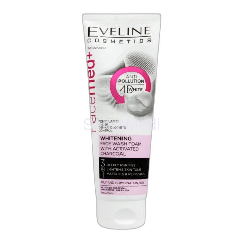 Eveline Facemed+ 3-In-1 Whitening Activated Charcoal Face Wash Foam, 100ml