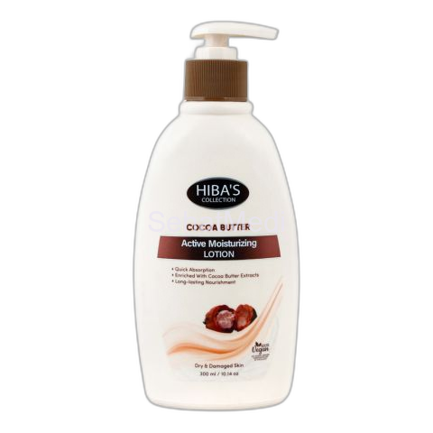 Hiba's Collection Cocoa Butter Active Moisturizing Lotion, Dry & Damaged Skin, 300ml