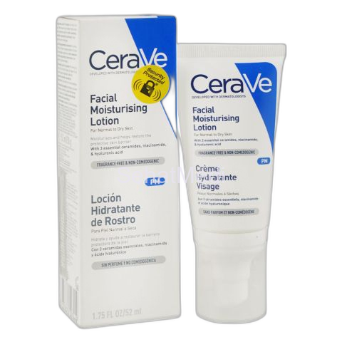 CeraVe PM Facial Moisturizing Lotion with Hyaluronic Acid and Ceramides, For Normal & Dry Skin, 52ml