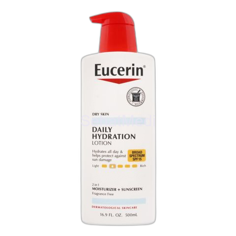 Eucerin Daily Hydration Moisturizer + Sunscreen Lotion, Dry Skin, SPF 15, Fragrance Free, 500ml