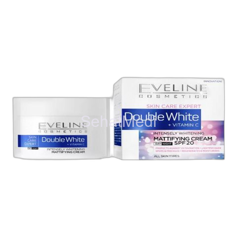 Eveline Double White+ Vitamin C Intensely Whitening Mattifying Day & Night Cream, All Skin Types, 50ml