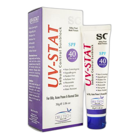 Deu Tech UV-Stat SC Sebum Control Sunblock, For Oily, Acne Prone & Normal Skin, 30g