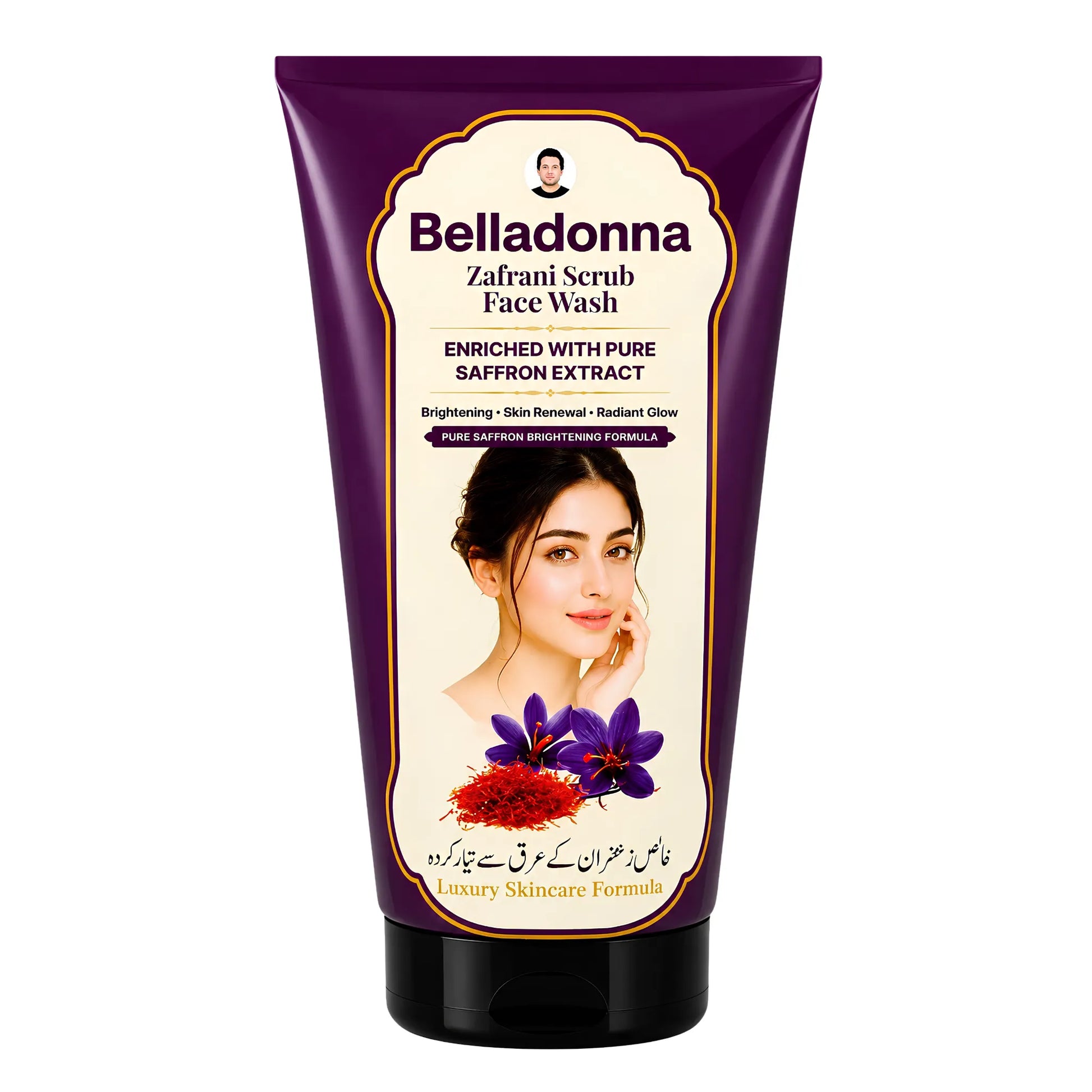 Belladonna Zafrani Scrub Face Wash with Pure Saffron Extract for gentle exfoliation, deep cleansing, and brighter skin