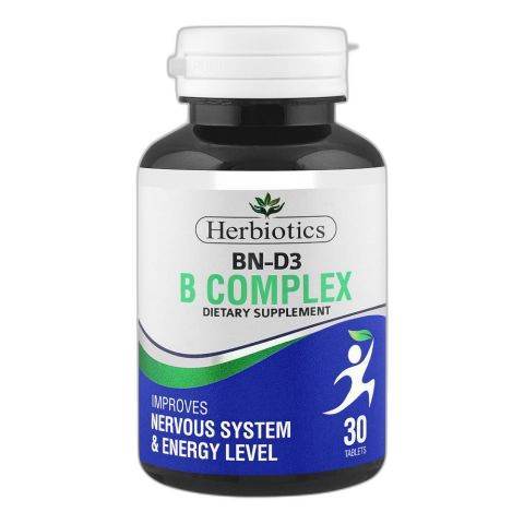 Herbiotics BN-D3 B Complex Dietary Supplement, Improves Nervous System & Energy Level, 30-Pack