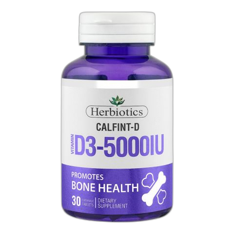 Herbiotics Calfint D Vitamin D3-5000IU Promotes Bone Health, Supplement Chewable Tablet, 30-Pack