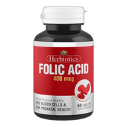 Herbiotics Folic Acid 400mcg, Helps Produces Red Blood Cells & Prenatal Health, Dietary Supplement, 60-Pack