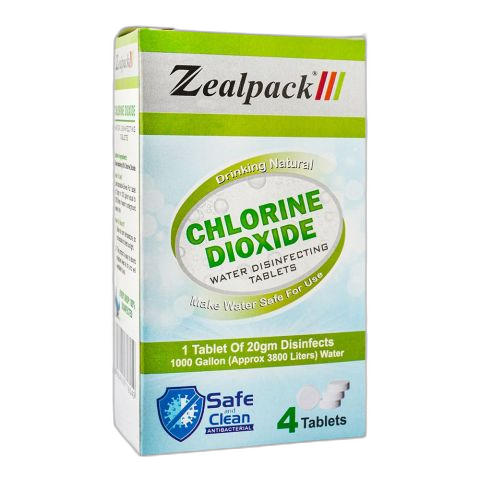 Zeal Pack Chlorine Dioxide Water Disinfecting Tablet, 20mg Each, 4-Pack