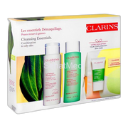 Clarins Paris Cleansing Milk 200ml+Toning Lotion 200ml+Scrub 15ml+Beauty Purse, For Combination & Oily Skin, 4-Pack