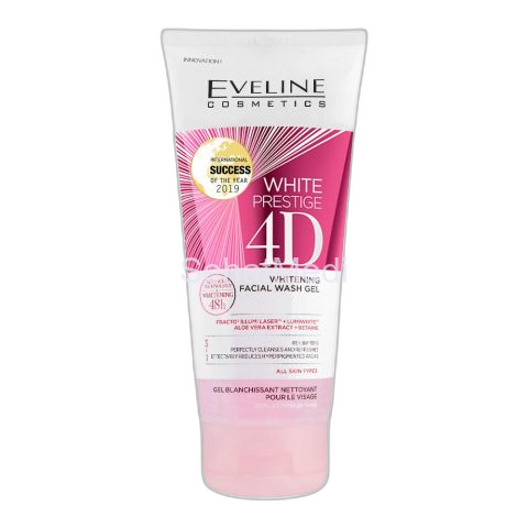 Eveline 48H White Prestige 4D 3-In-1 Whitening Facial Wash Gel, All Skin Types, 200ml