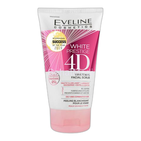 Eveline 48H White Prestige 4D 3-In-1 Whitening Facial Scrub, Oily & Combination Skin, 150ml