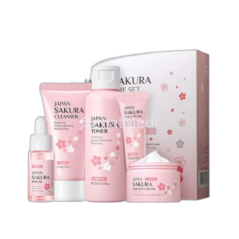 Laikou Sakura Skincare Set with Cleanser, Toner, Serum, Face & Eye Cream, 5-Pack, LK891531