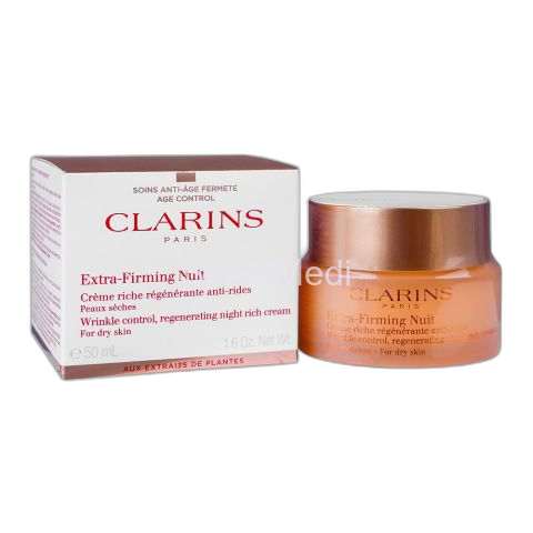 Clarins Extra-Firming Nuit Wrinkle Control, Regenerating Night Rich Cream, Dry Skin, 50ml