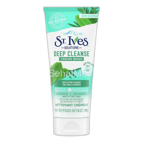 St.Ives Deep Cleanse Mint & Tea Tree Cream Face Wash, Nettoyant Cremeux, Alcohol Free, 170g