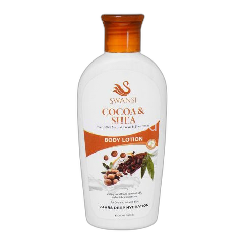 Swansi Cocoa & Shea Butter 24 Hours Deep Hydration Body Lotion, For Dry & Irritated Skin, 200ml