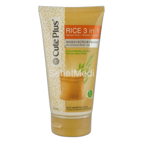 Cute Plus Rice 3in1 Face Wash+Scrub+mask, Anti-Imperfections, For All Skin Types, 150ml